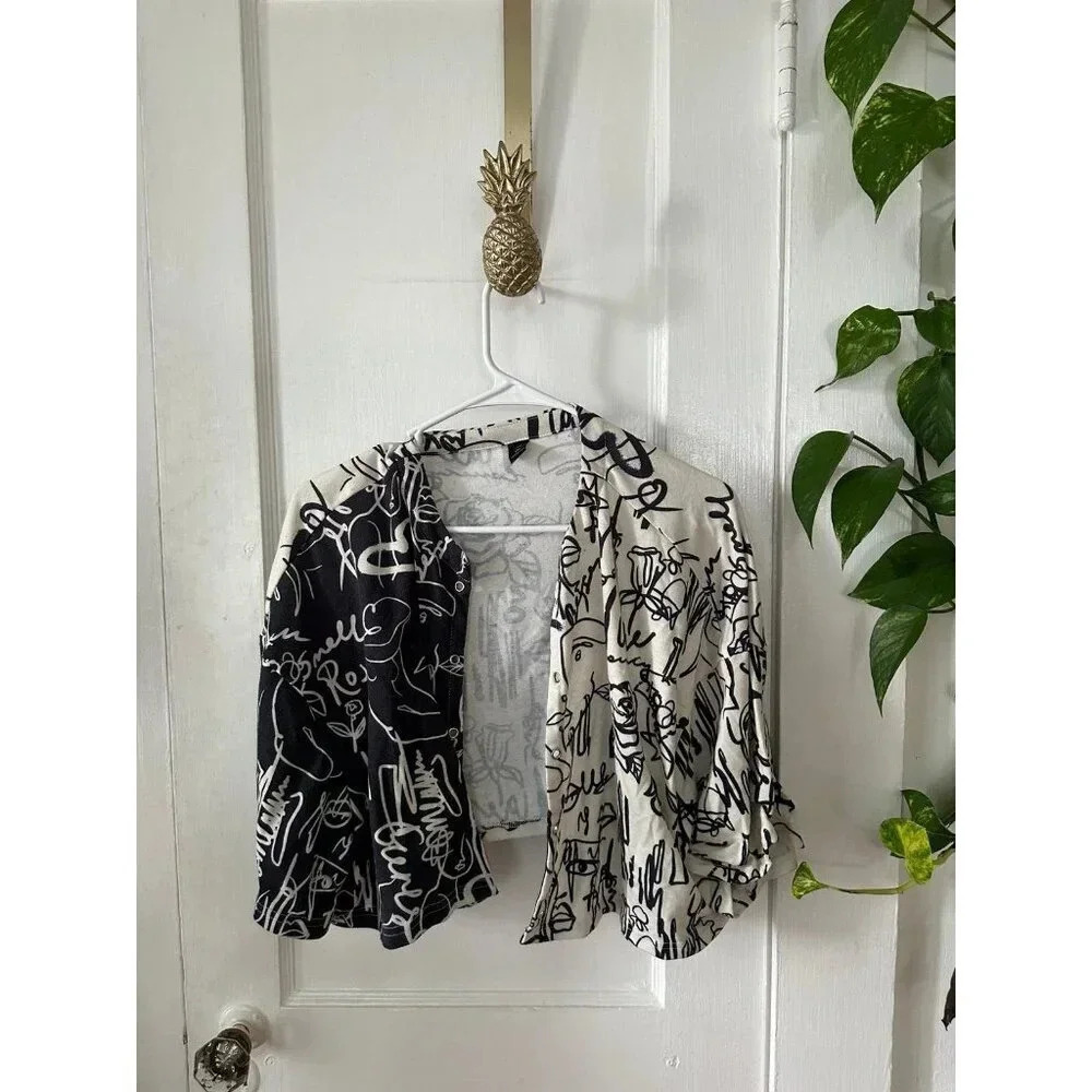 SHEIN Curve Women’s size 1x-large black and white abstract cardigan